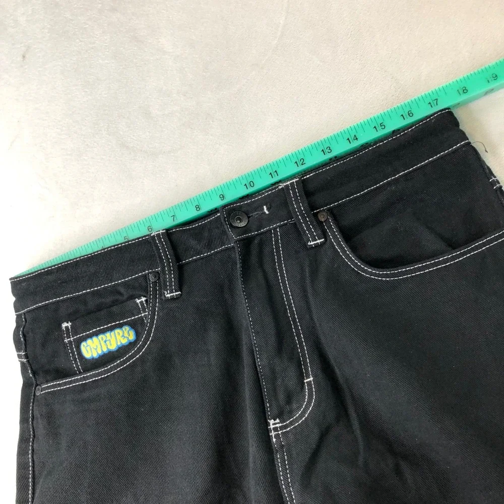 Empyre Black Pants Mens 34x30 Relaxed Skater Grunge Y2K Embroidered Graffiti Cat